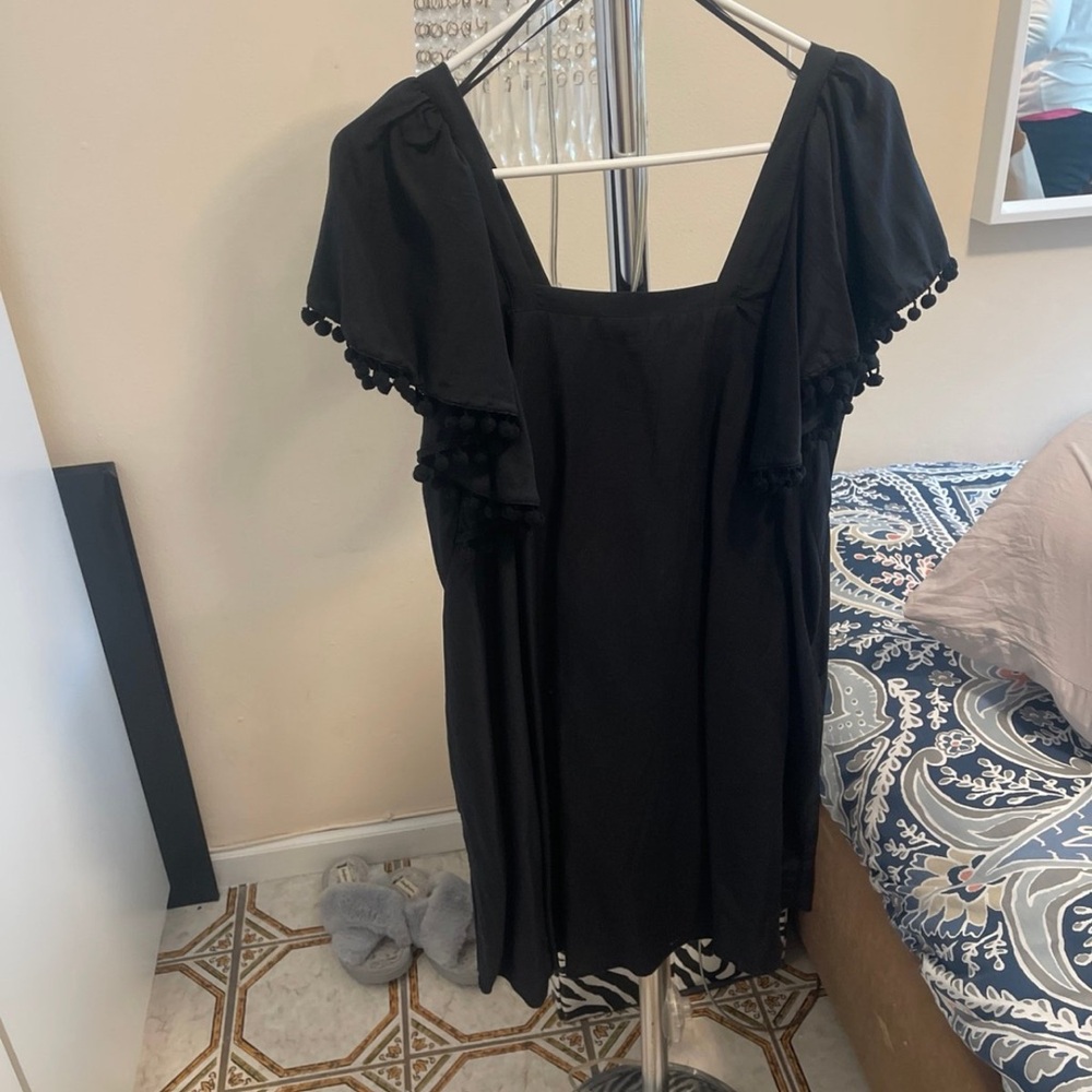 XOXO Black Dress with Pom Pom Accents